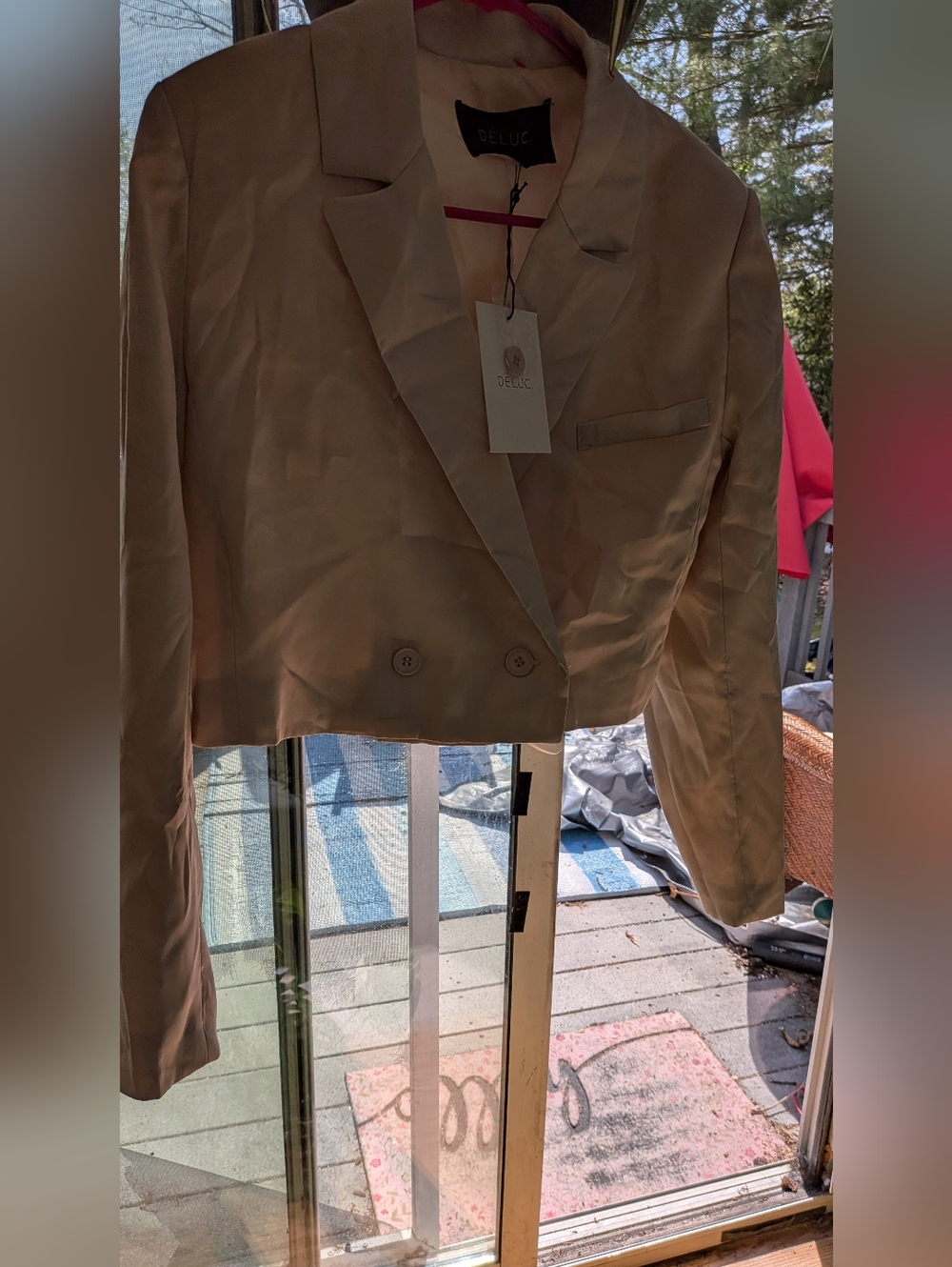 Deluc Cropped Double-Breasted Beige Blazer Jacket